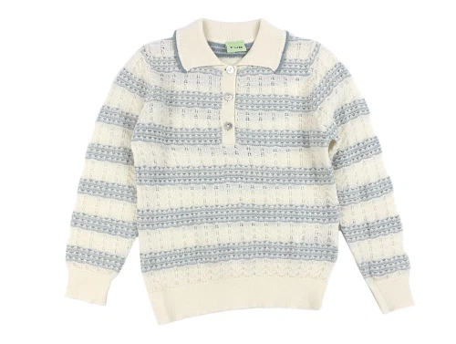 FUB ecru/misty green pointelle polo merinould